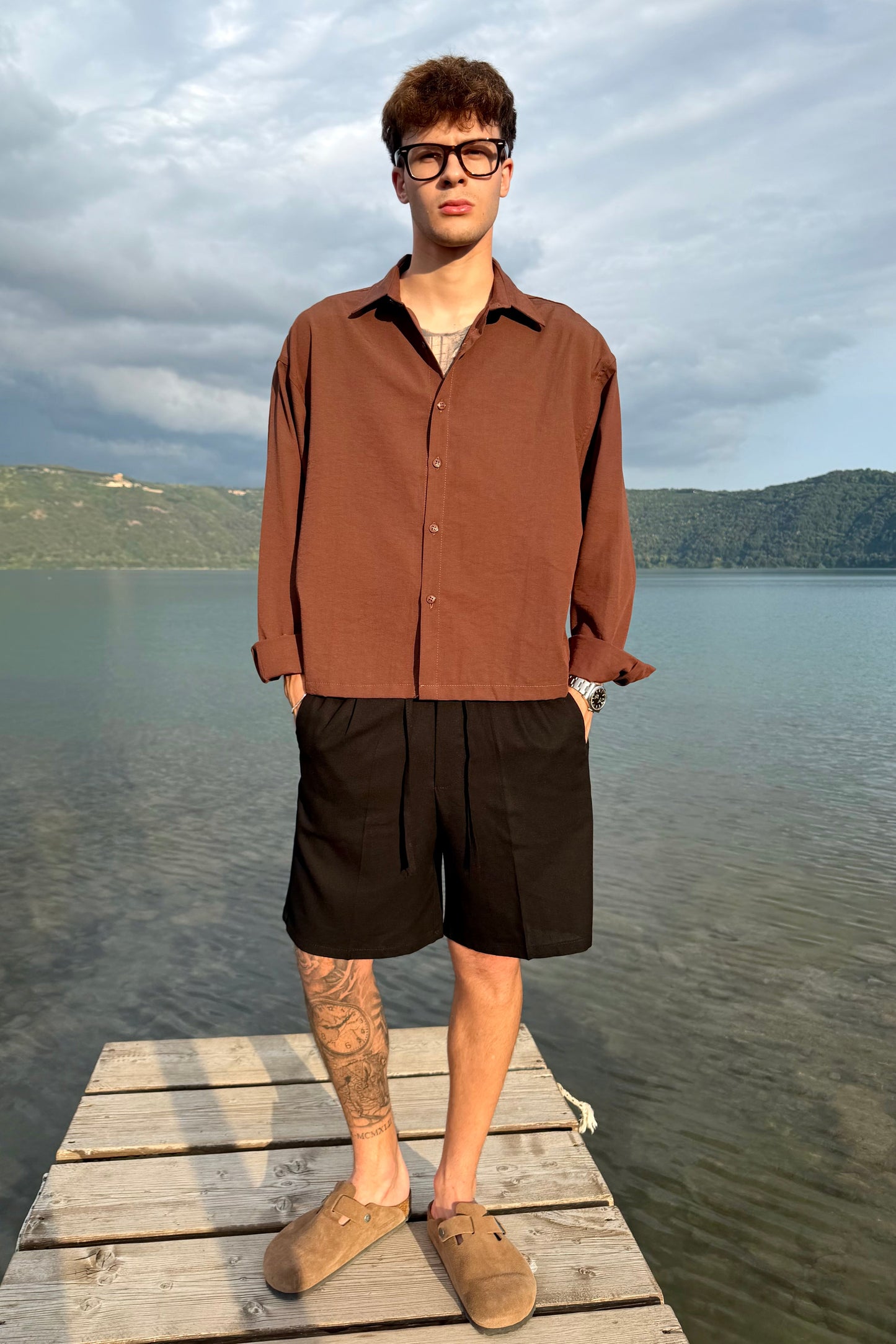 Pantalón Corto de Lino Negro