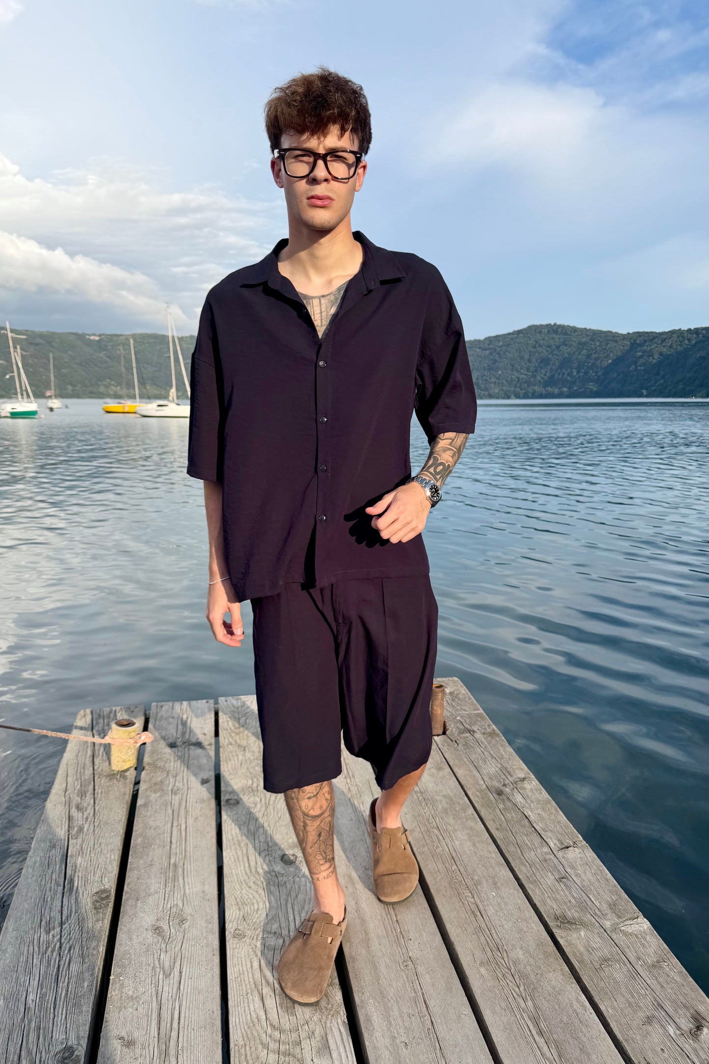 Coordinato Mykonos In Lino Blu Notte