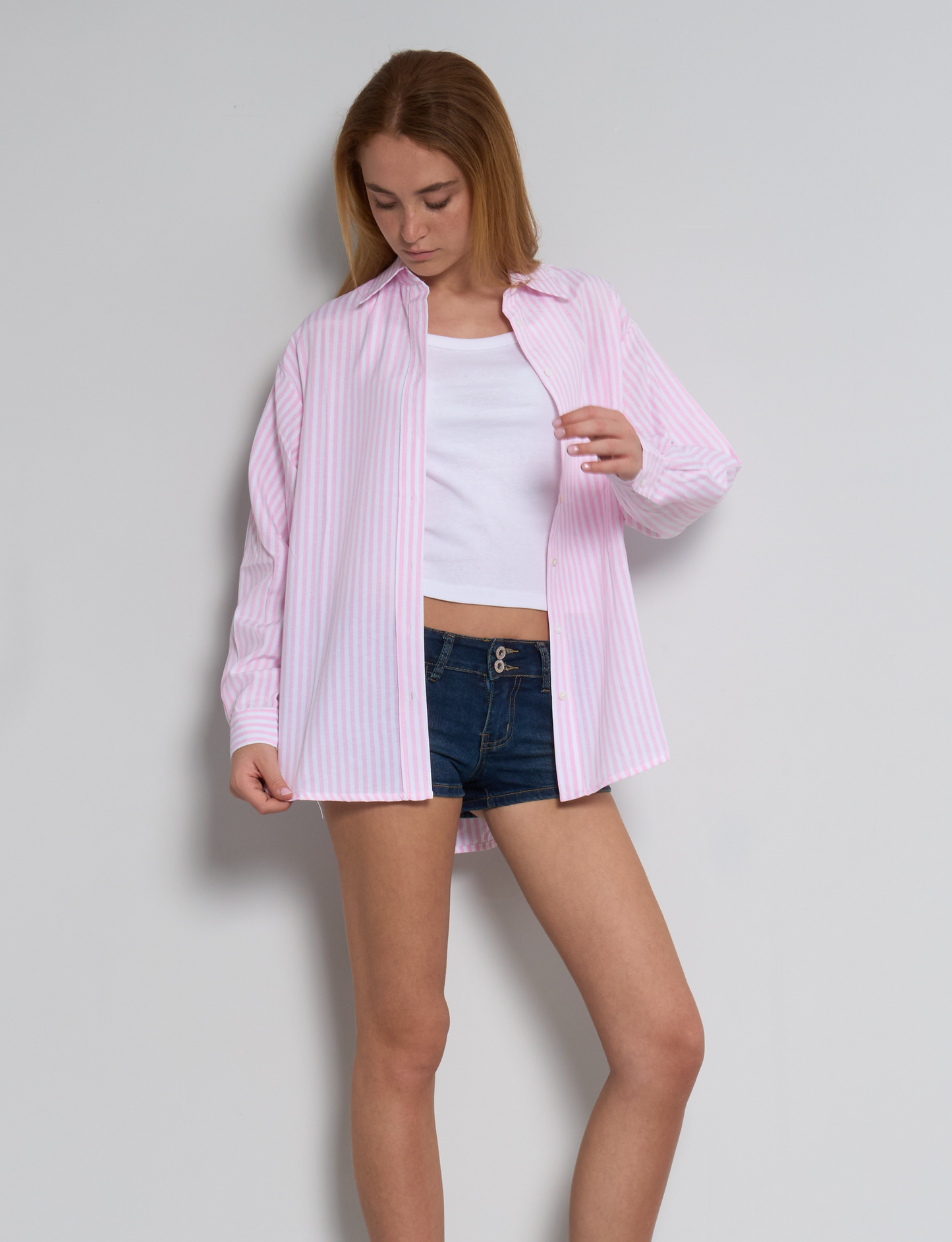 Camicia a righe rosa oversize
