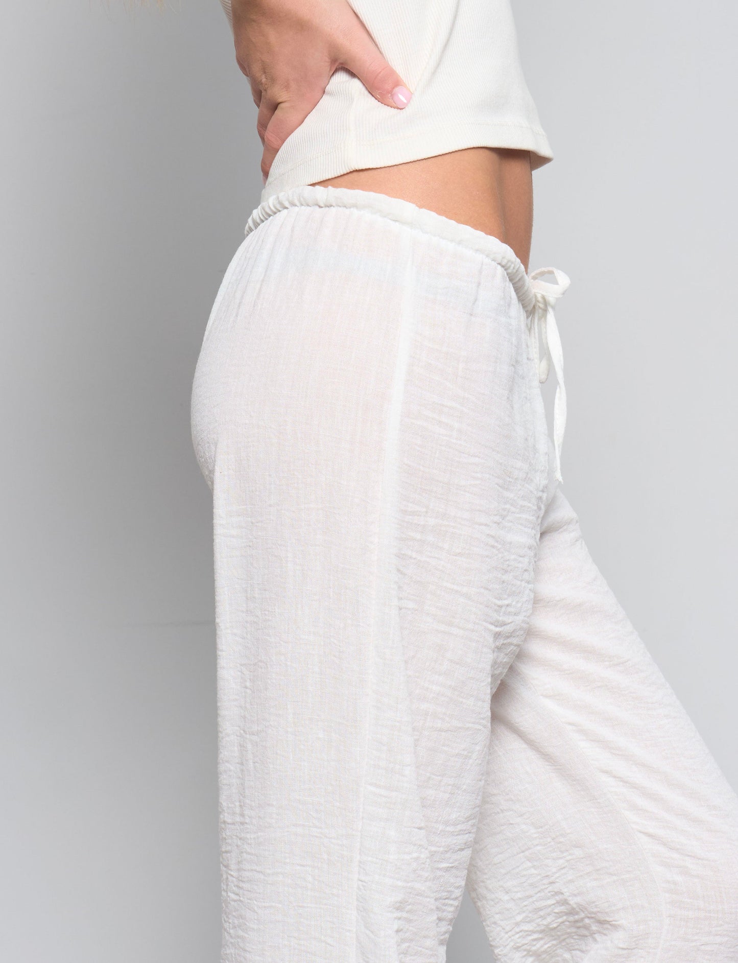 Pantalone effetto lino bianco