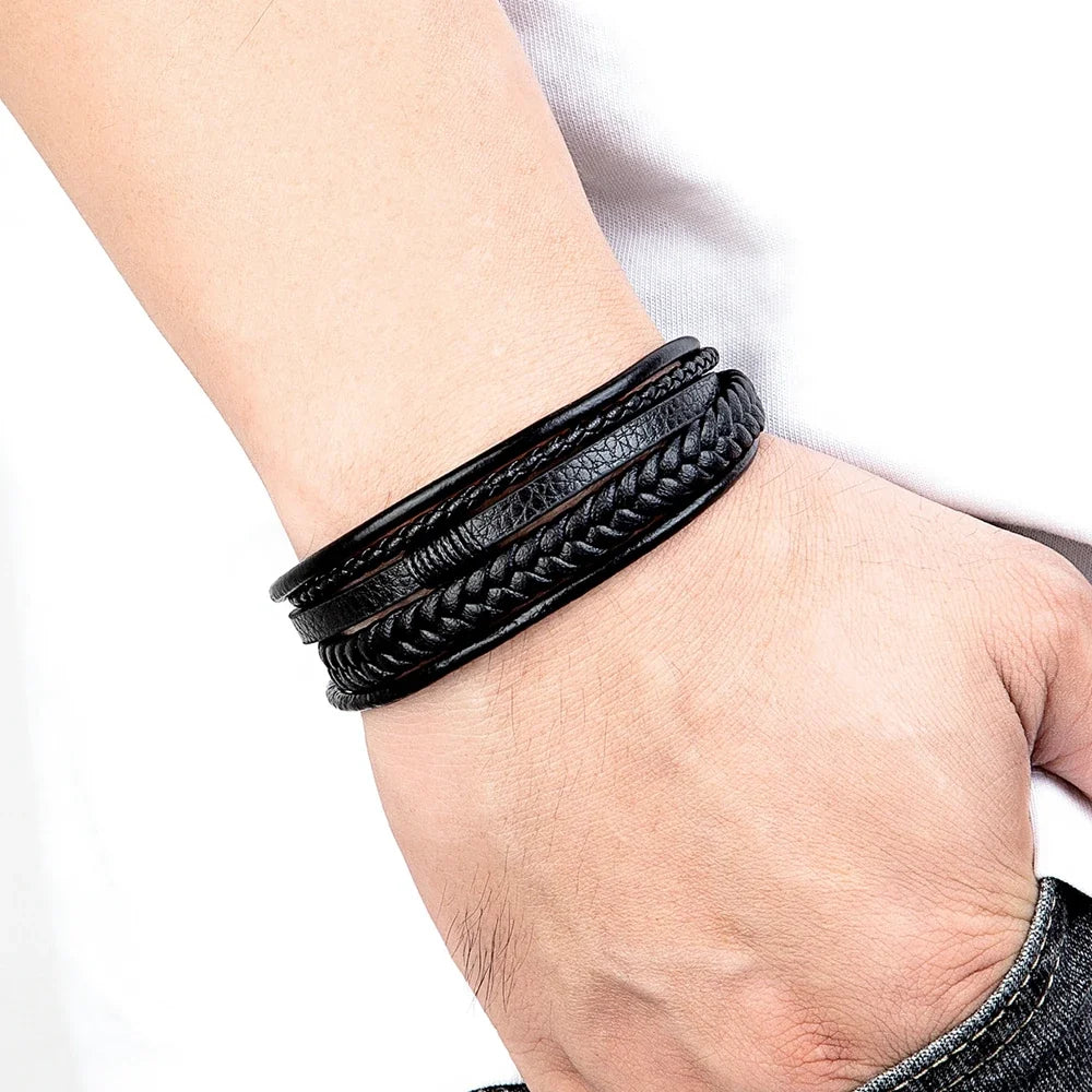 Pulsera de cuero trenzado para hombre