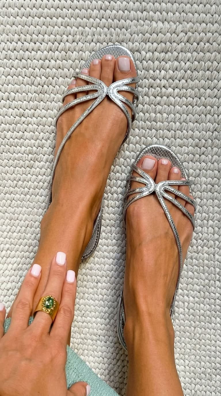 Sandalias con tiras y acabado metálico brillante