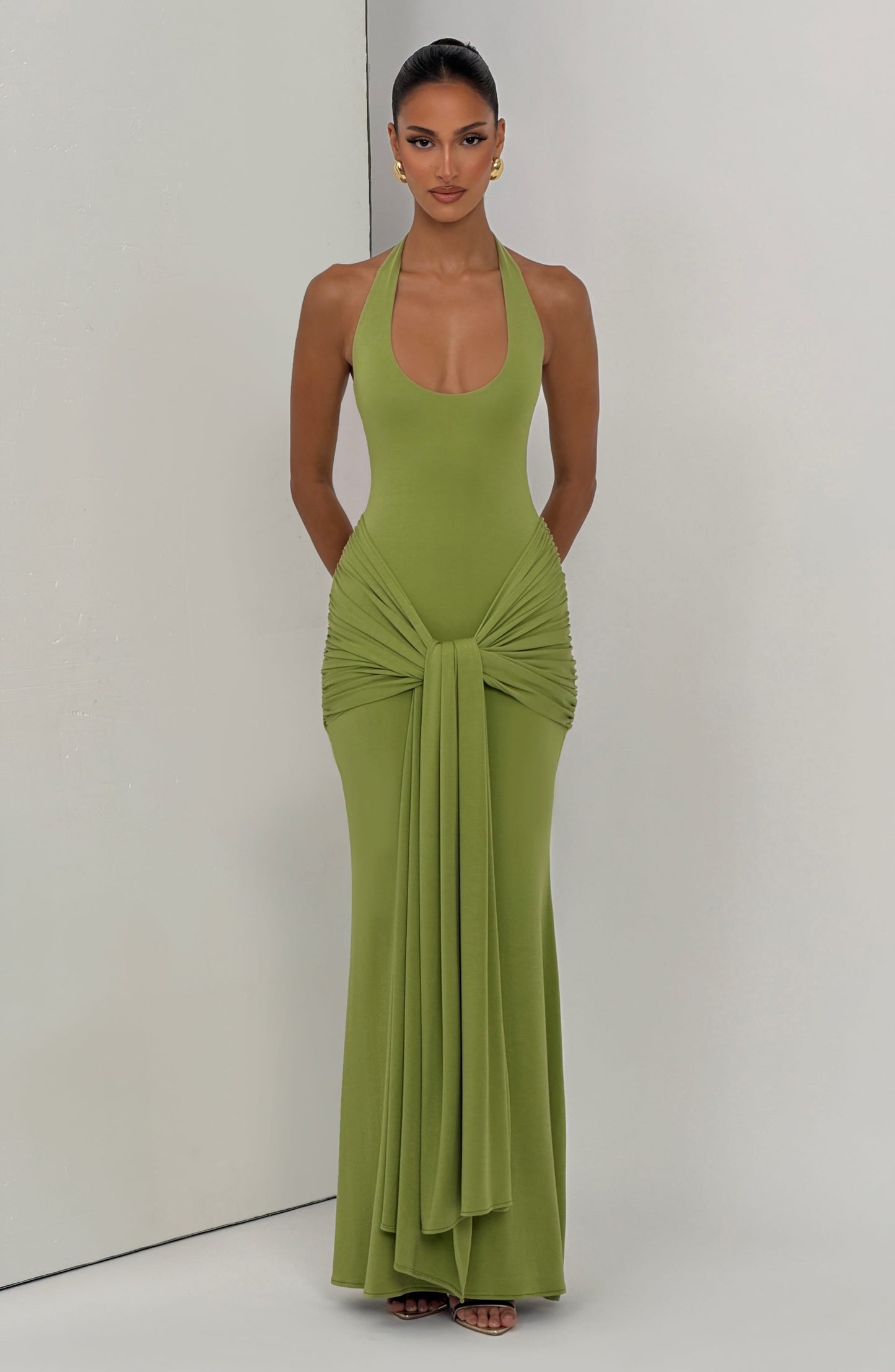 Constanza™ - Vestido de Gala Satinado en Verde Oliva