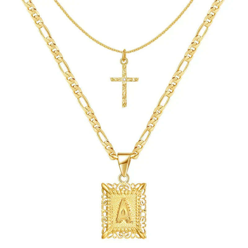 Cruz Inicial Collar Set | Oro