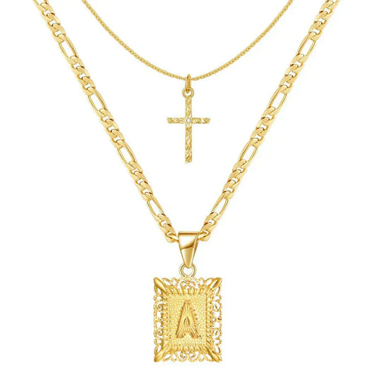 Cruz Inicial Collar Set | Oro