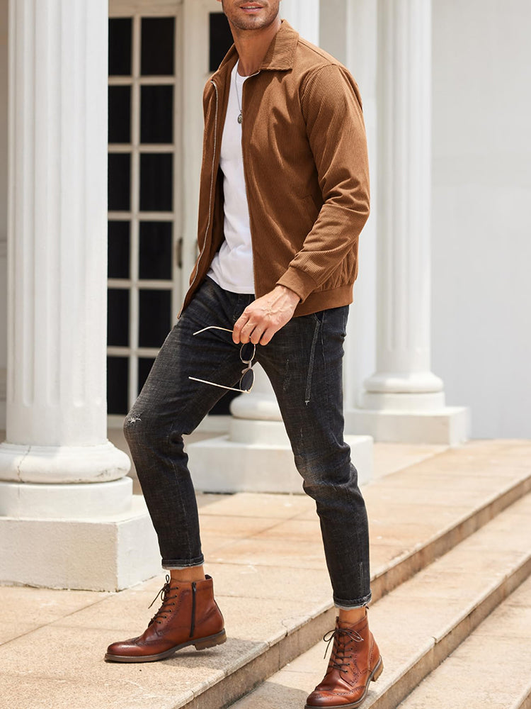 Chaqueta Bomber Informal de Pana con Cremallera