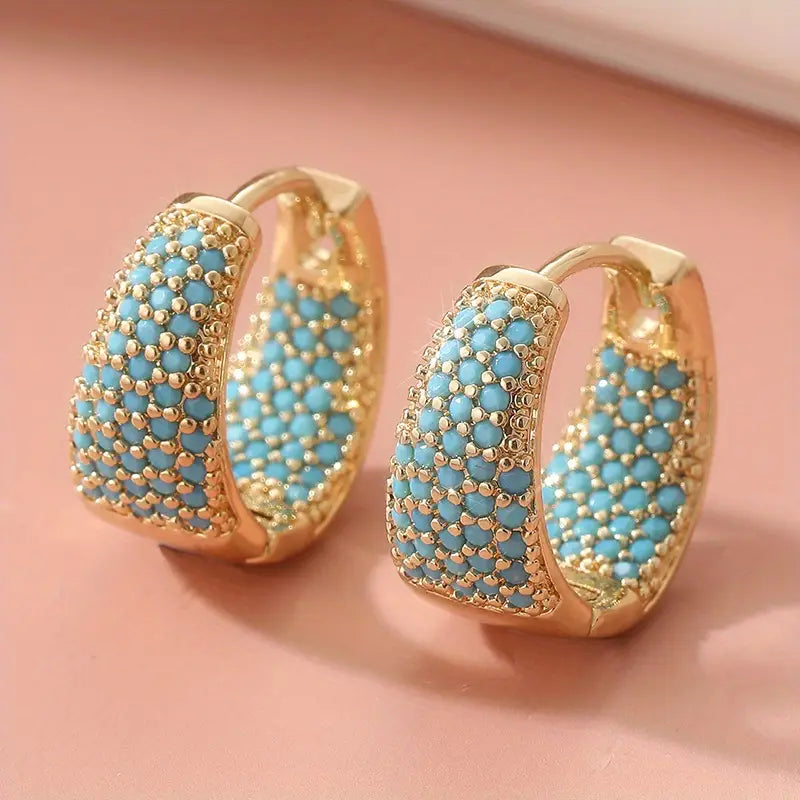 Golden-Tone Turquoise Con cuentas Aro Pendientes | Oro