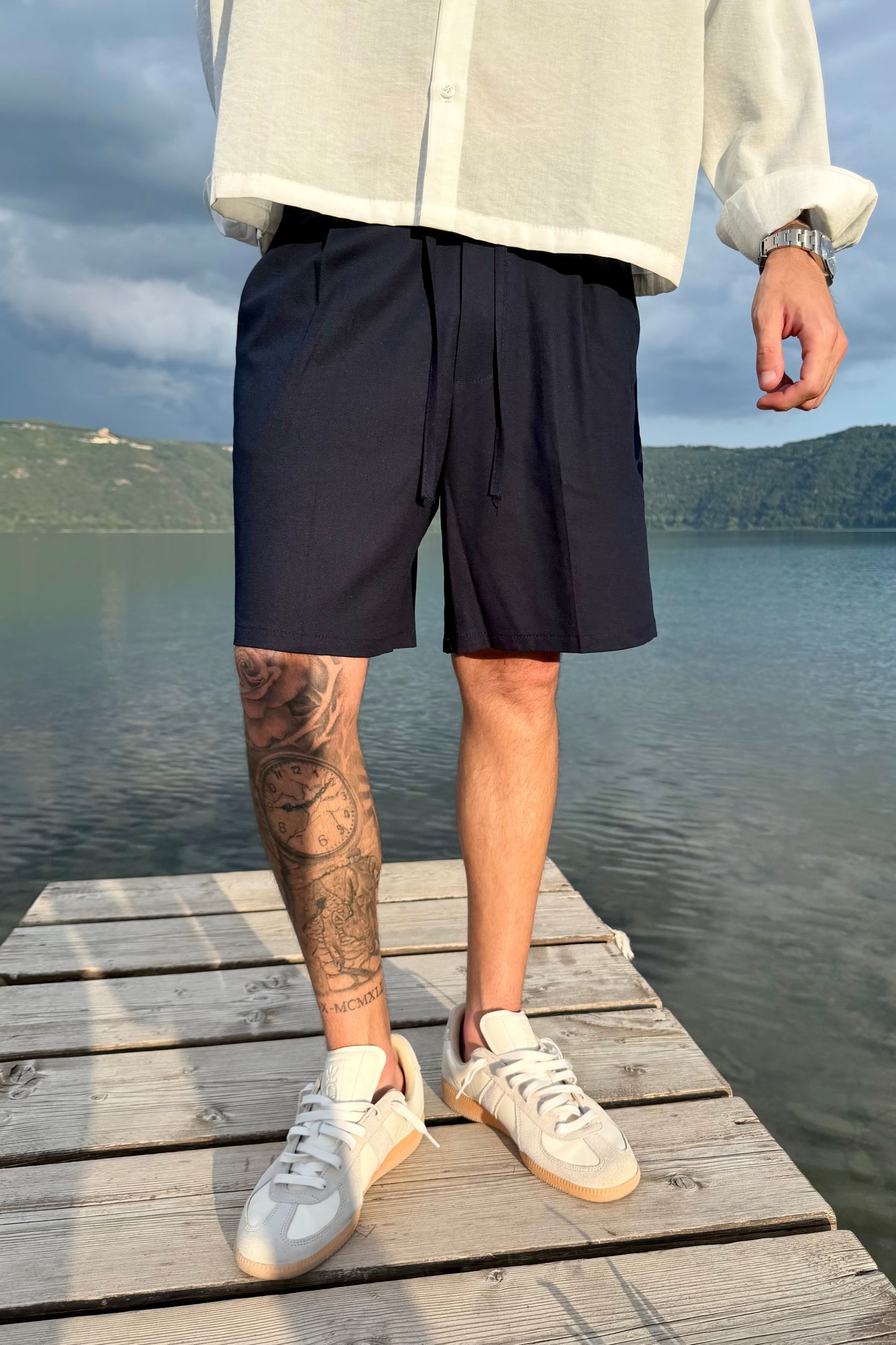 Pantalón Corto de Lino Azul Noche