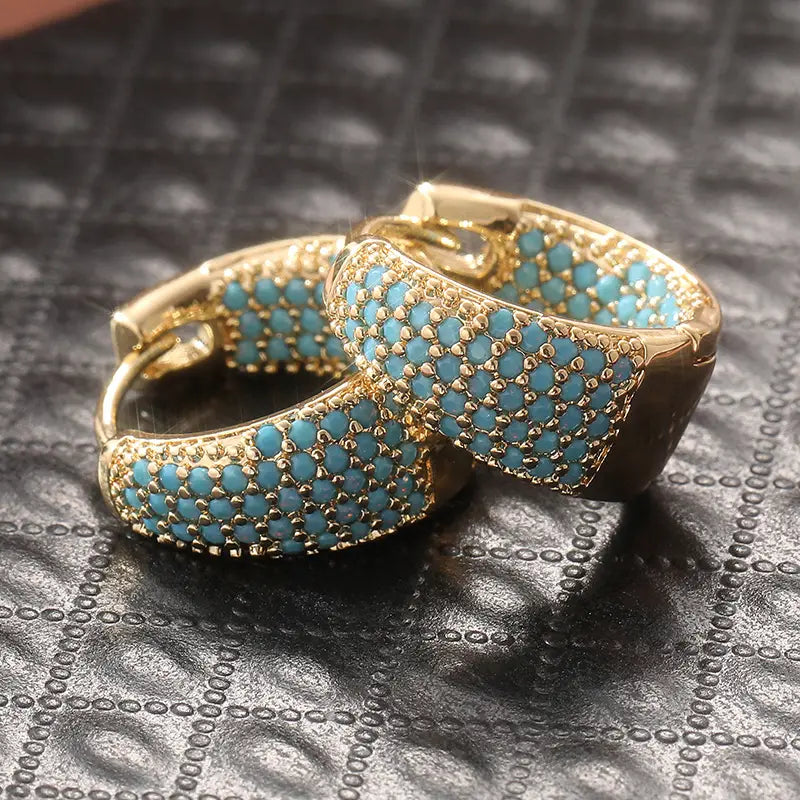 Golden-Tone Turquoise Con cuentas Aro Pendientes | Oro