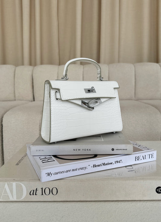 Kels Mini Hand Bag - White Croc