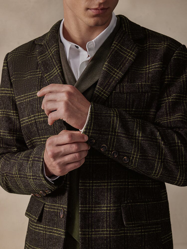 Chaqueta Tipo Blazer Vintage de Mezcla de Lana a Cuadros