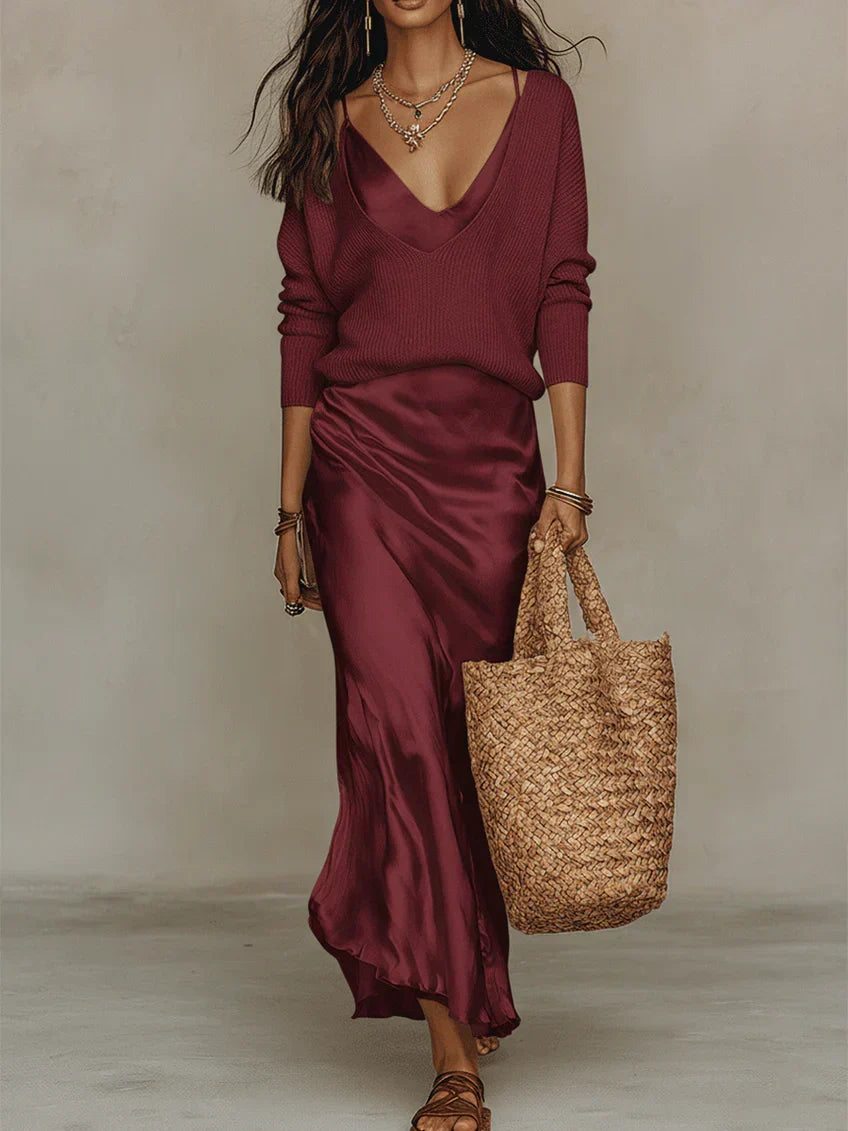 Anaís – Vestido midi satinado elegante