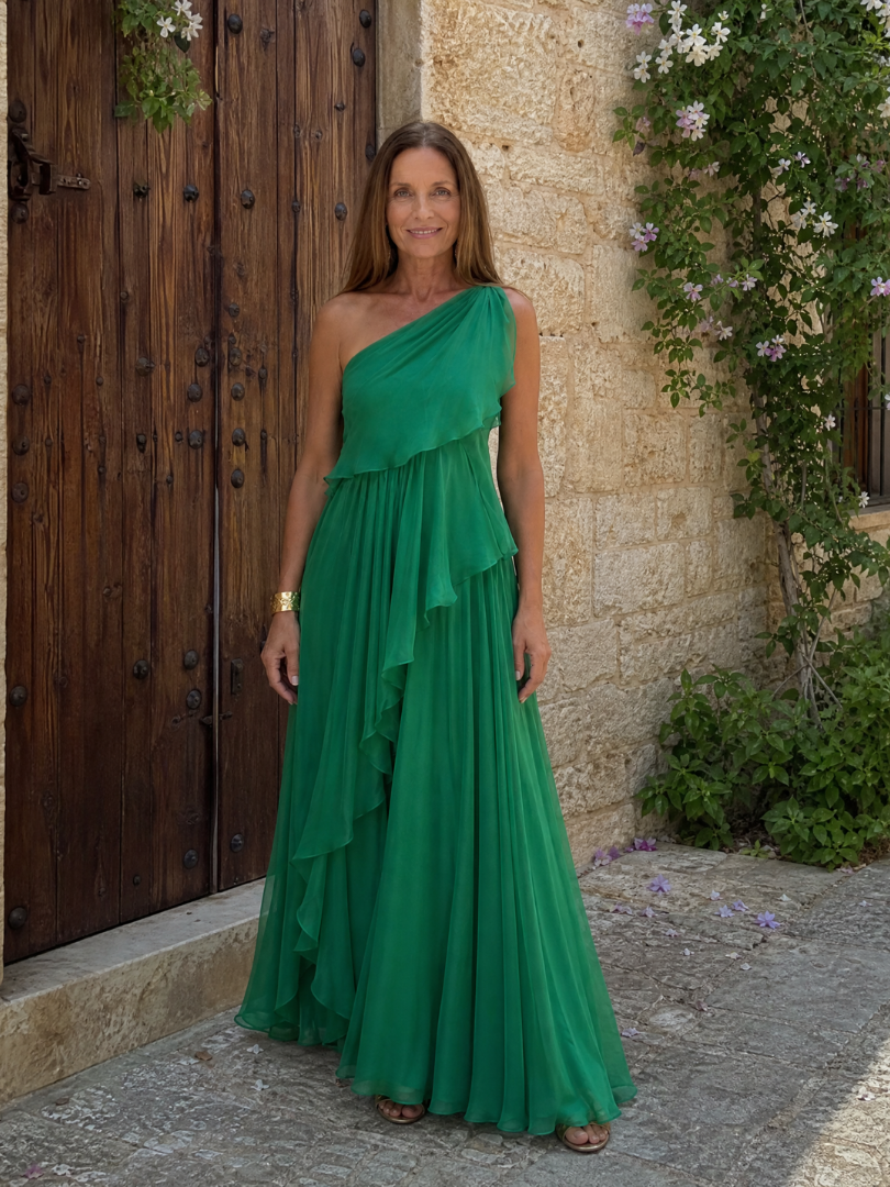 Elena™ | Vestido Largo de Gasa de Un Solo Hombro