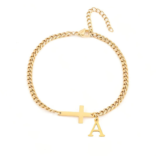 Inicial Cruz Pulsera | Oro