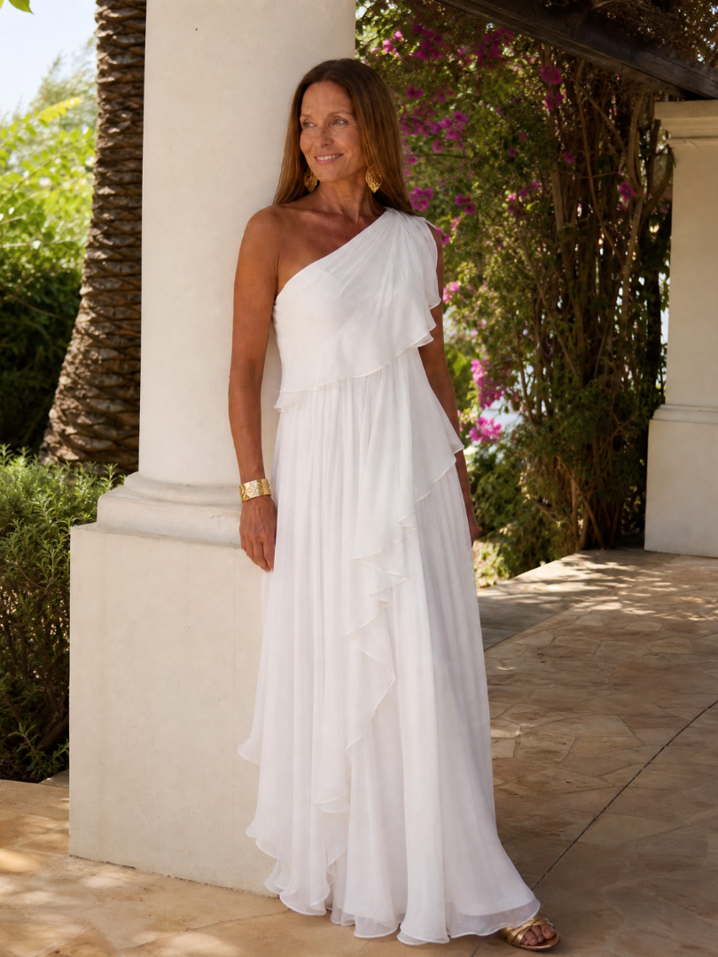 Elena™ | Vestido Largo de Gasa de Un Solo Hombro