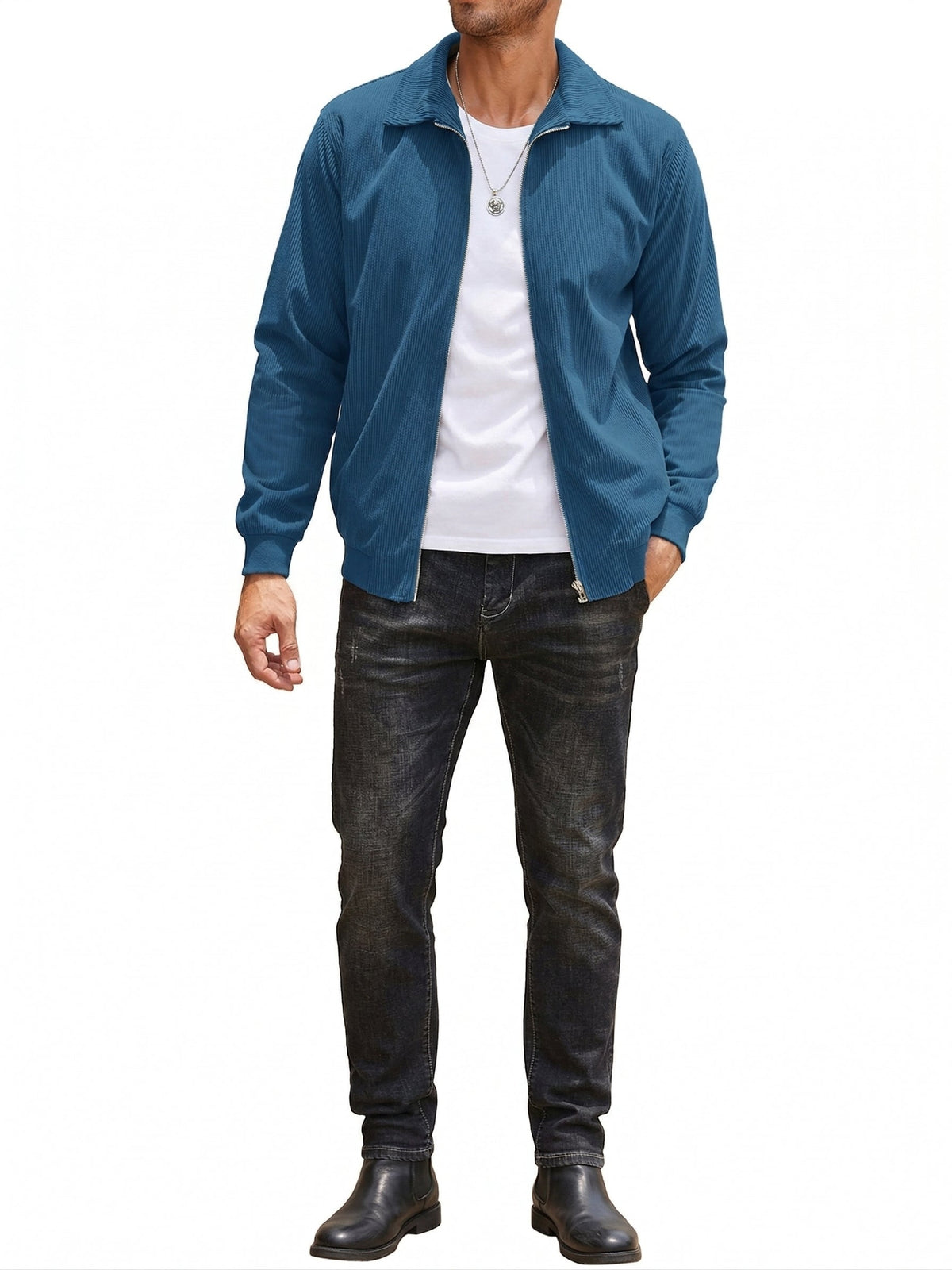 Chaqueta Bomber Informal de Pana con Cremallera