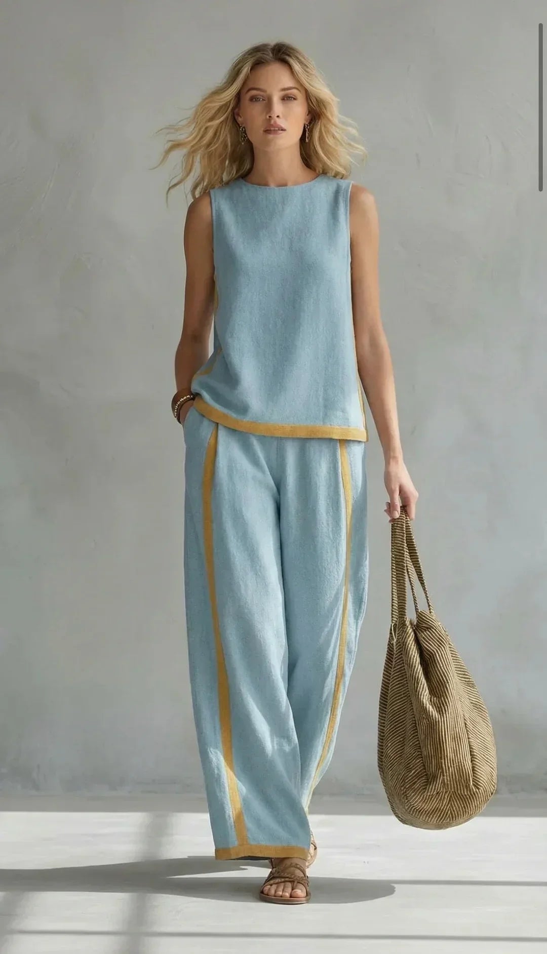 Ursula – Conjunto chaleco y pantalón chic-casual con acabados bicolores