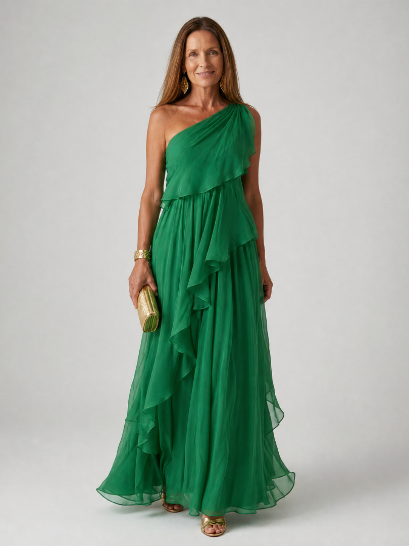 Elena™ | Vestido Largo de Gasa de Un Solo Hombro