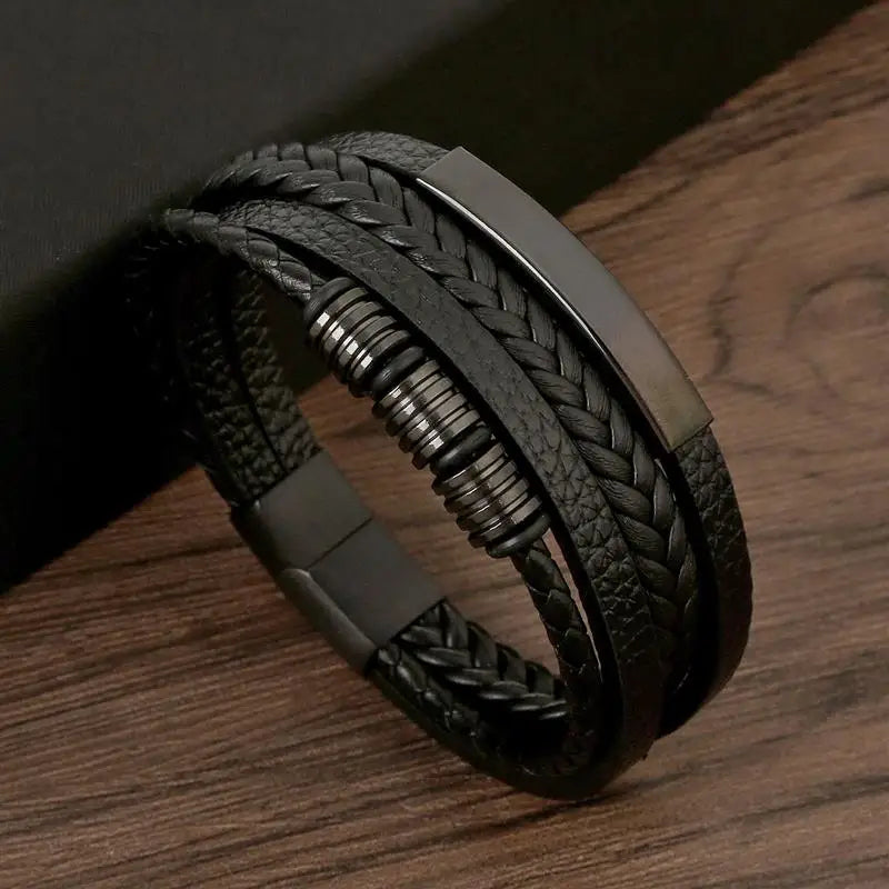 Pulsera elegante de cuero trenzado para hombre