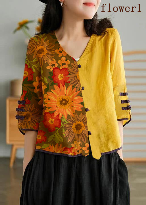 Cardigan giallo casual in fibra di ramia per donna, camicia ricamata
