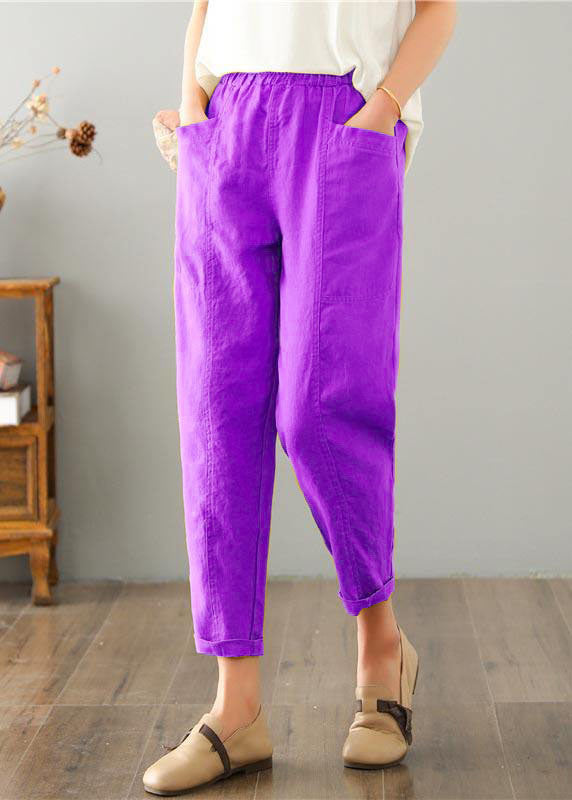 Pantaloni estivi in cotone e lino con tasche, colore giallo naturale