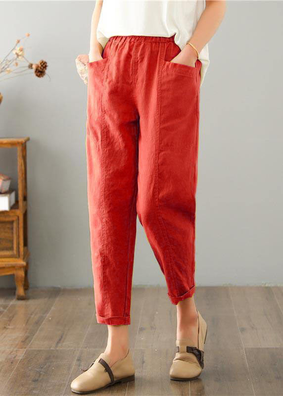 Pantaloni estivi in cotone e lino con tasche, colore giallo naturale