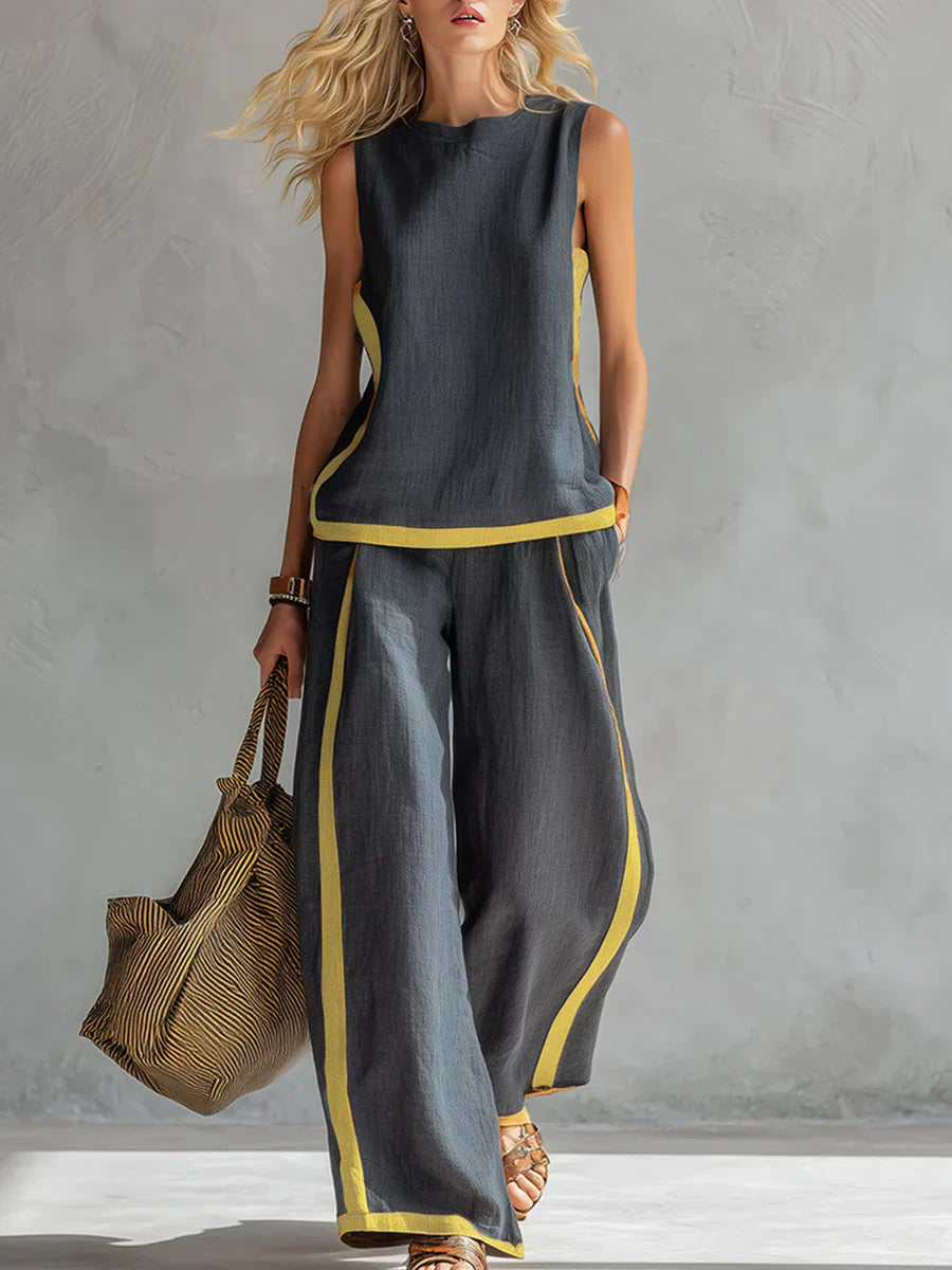 Ursula – Conjunto chaleco y pantalón chic-casual con acabados bicolores