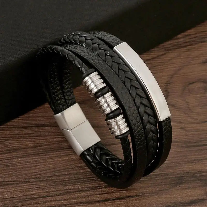 Pulsera elegante de cuero trenzado para hombre
