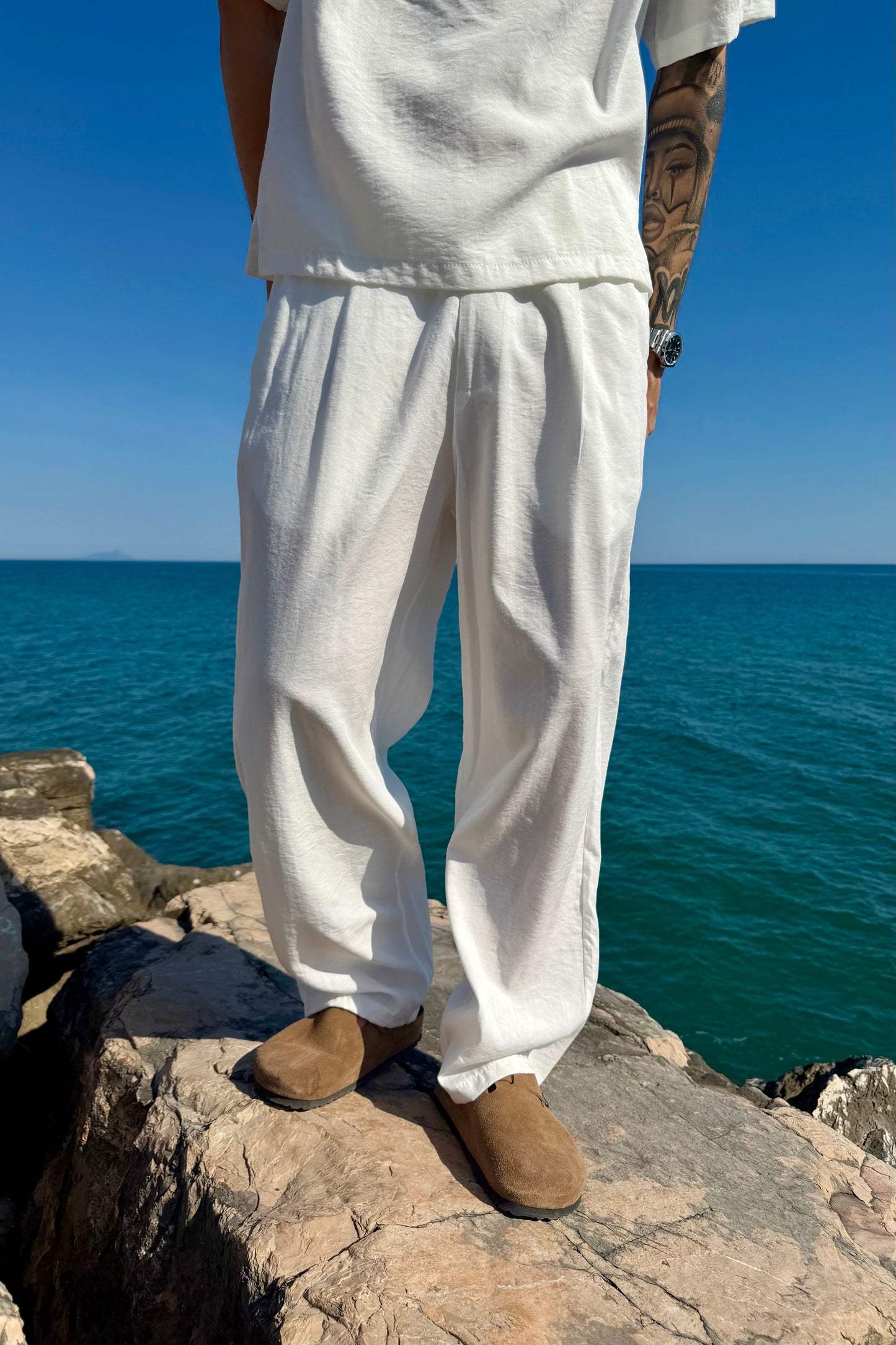 Pantalone Cancún In Lino Bianco