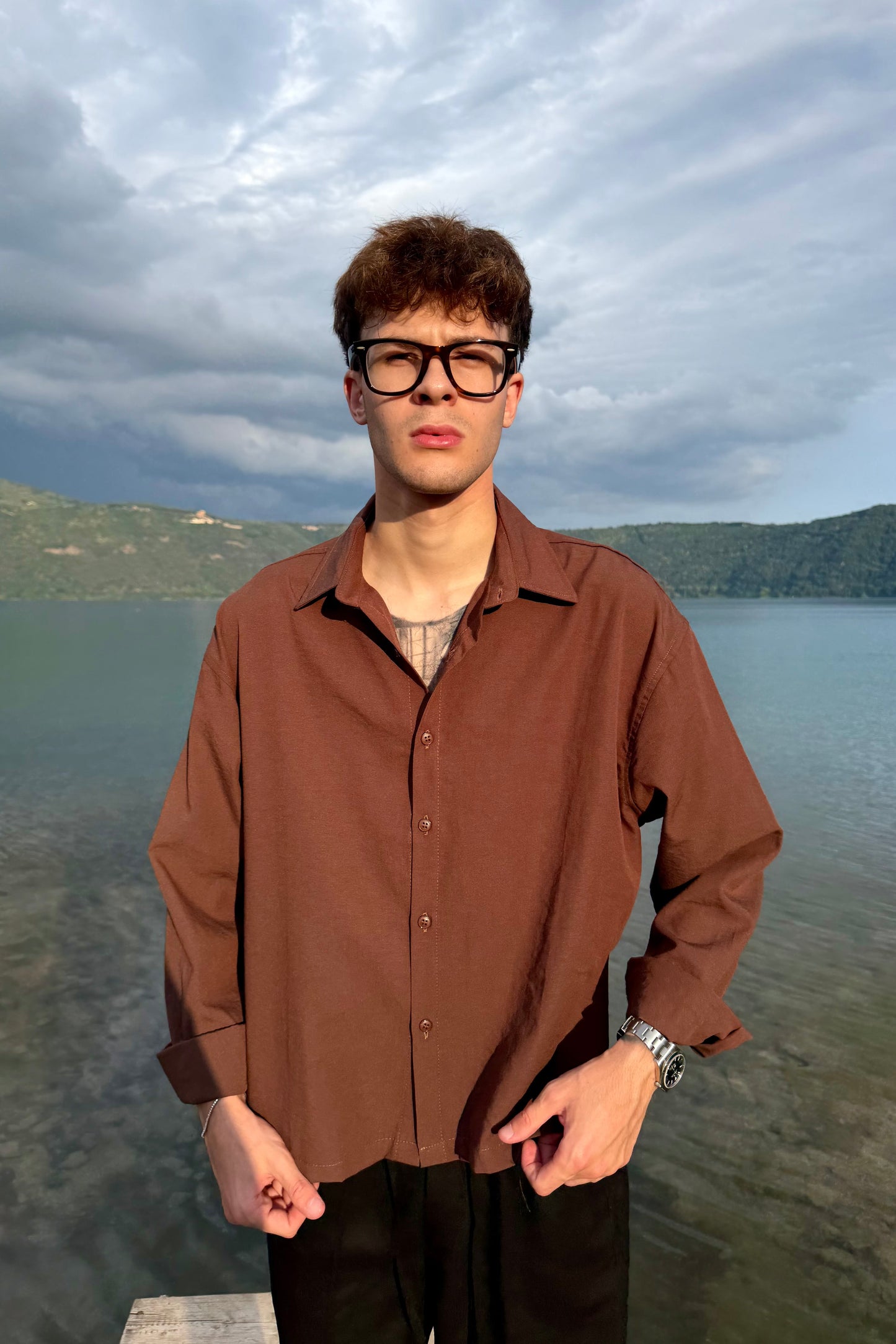 Camicia Cancún In Lino Marrone