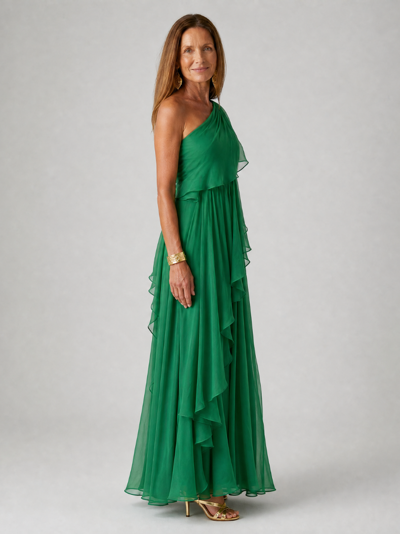 Elena™ | Vestido Largo de Gasa de Un Solo Hombro