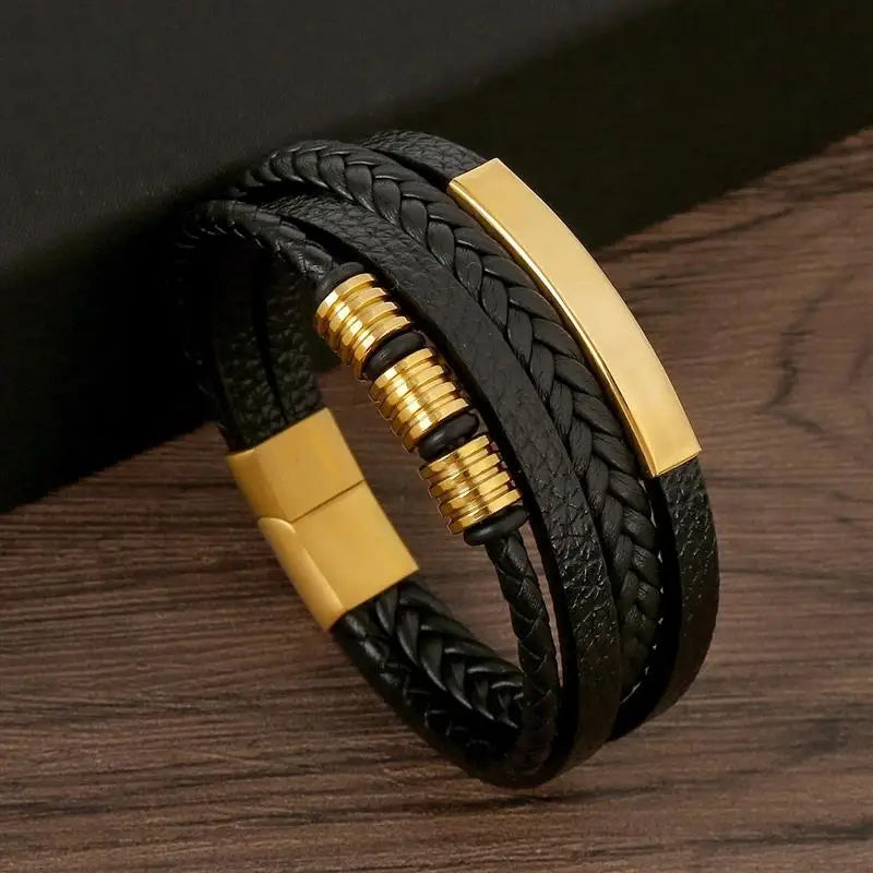 Pulsera elegante de cuero trenzado para hombre