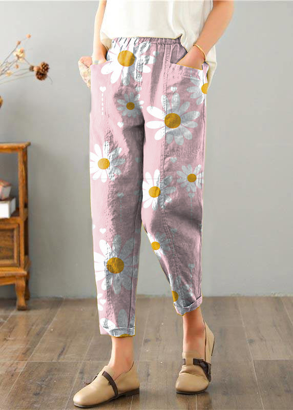 Pantaloni estivi in cotone e lino con tasche, colore giallo naturale