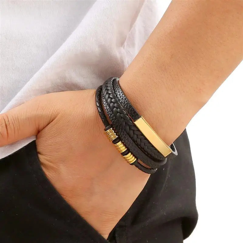 Pulsera elegante de cuero trenzado para hombre