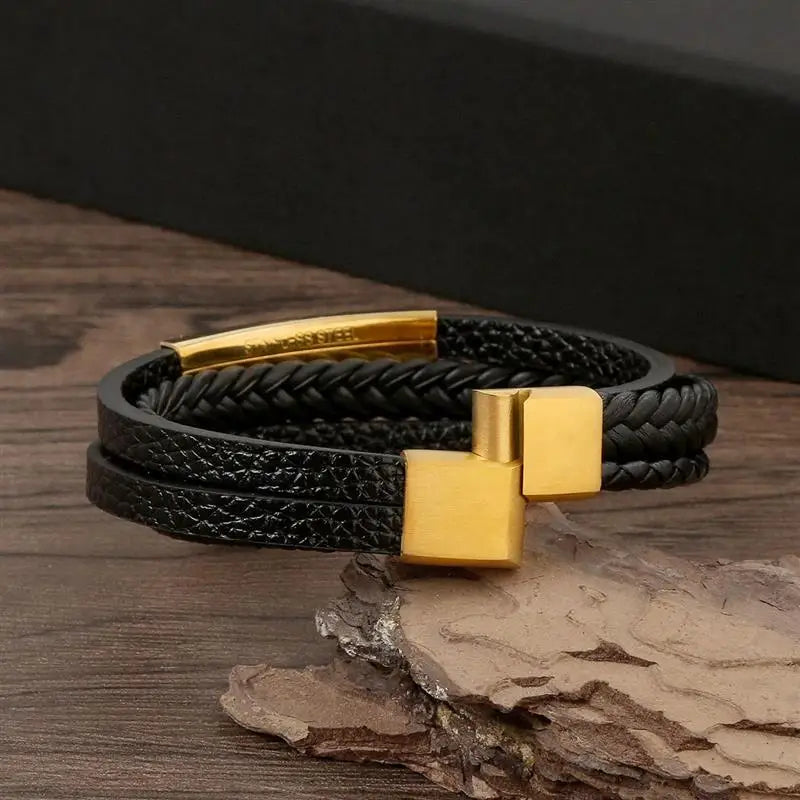 Pulsera elegante de cuero trenzado para hombre