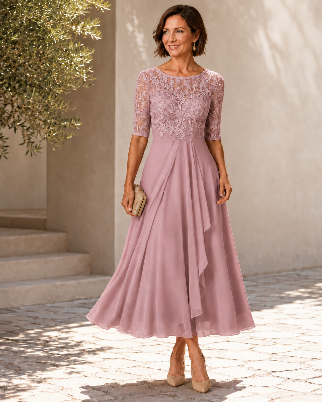 Rose – Vestido midi de encaje favorecedor