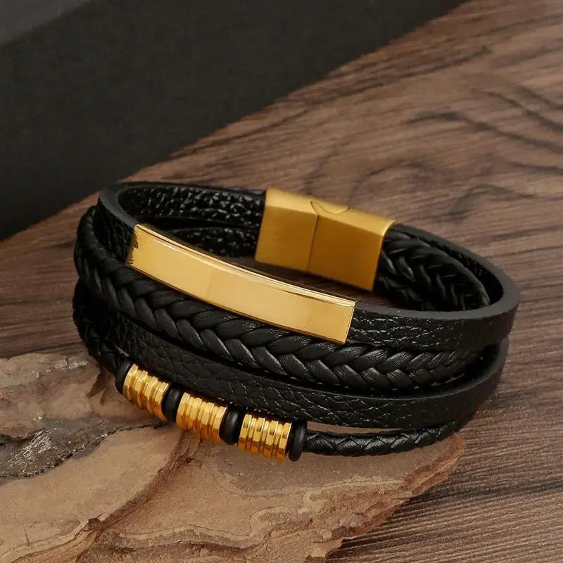 Pulsera elegante de cuero trenzado para hombre