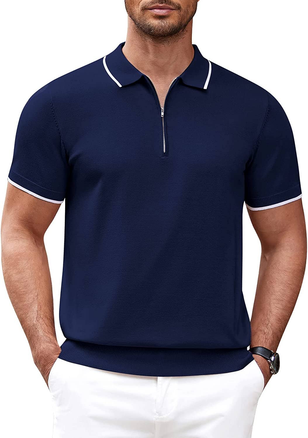 Polo Clásico de Manga Corta con Cremallera