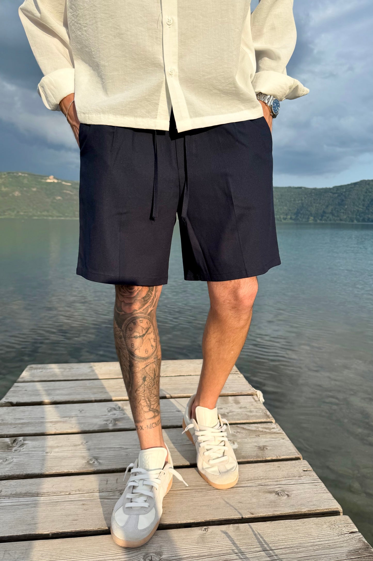 Pantalón Corto de Lino Azul Noche