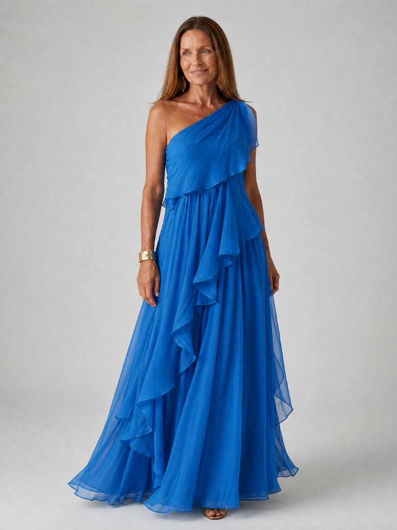 Elena™ | Vestido Largo de Gasa de Un Solo Hombro