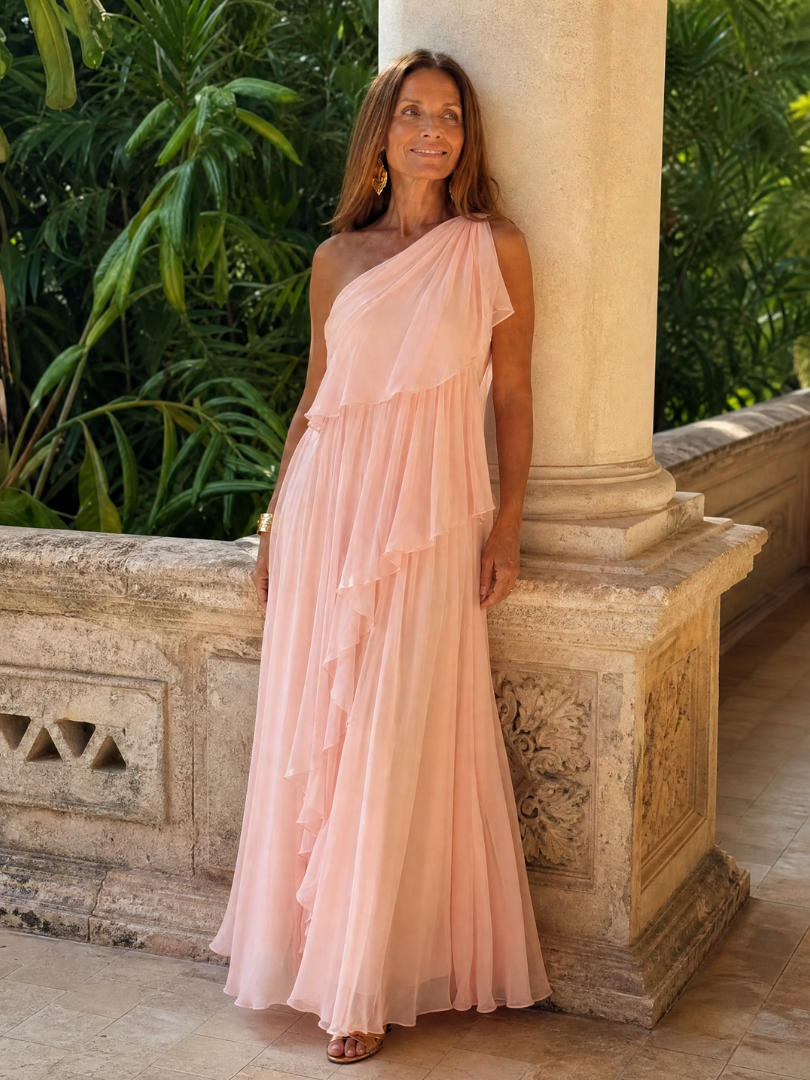 Elena™ | Vestido Largo de Gasa de Un Solo Hombro