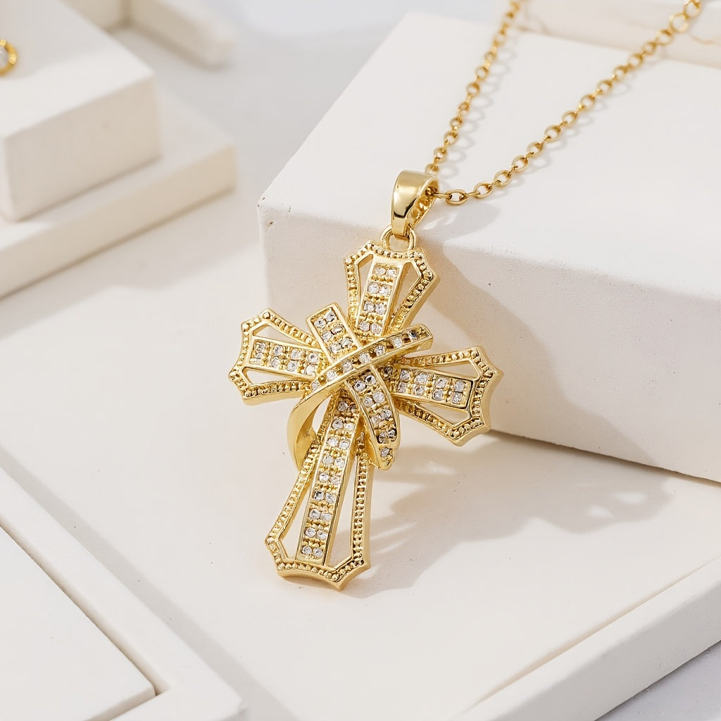 Radiante Cruz Colgante Collar | Oro