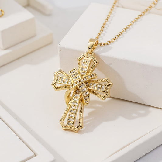 Radiante Cruz Colgante Collar | Oro