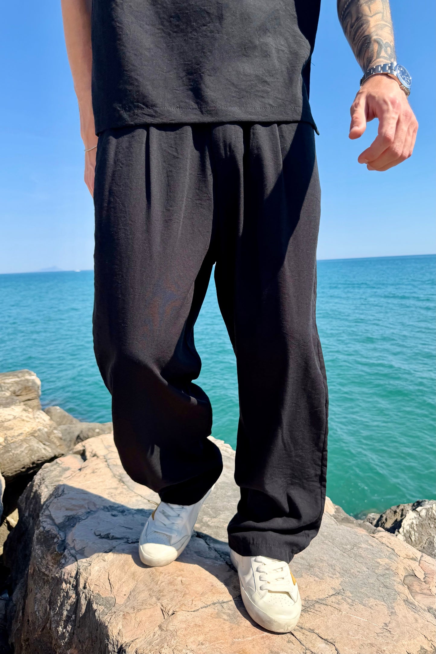 Pantalone Cancún In Lino Nero