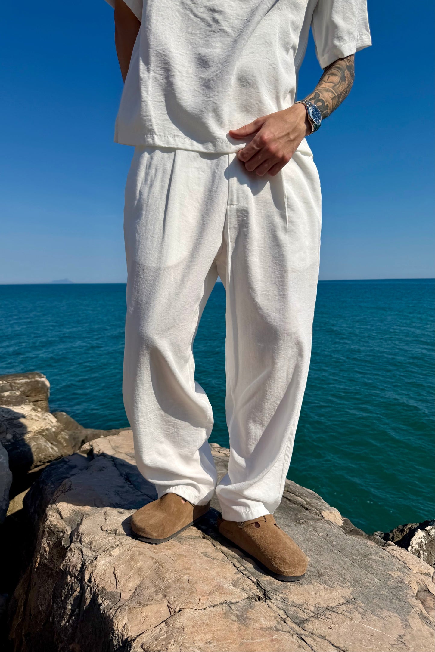 Pantalone Cancún In Lino Bianco
