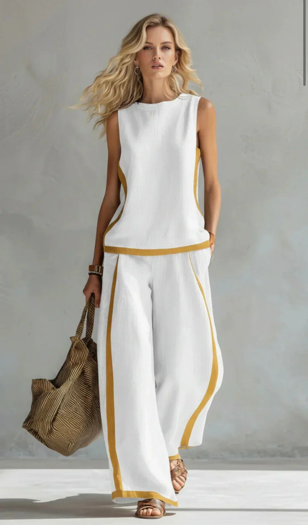 Ursula – Conjunto chaleco y pantalón chic-casual con acabados bicolores