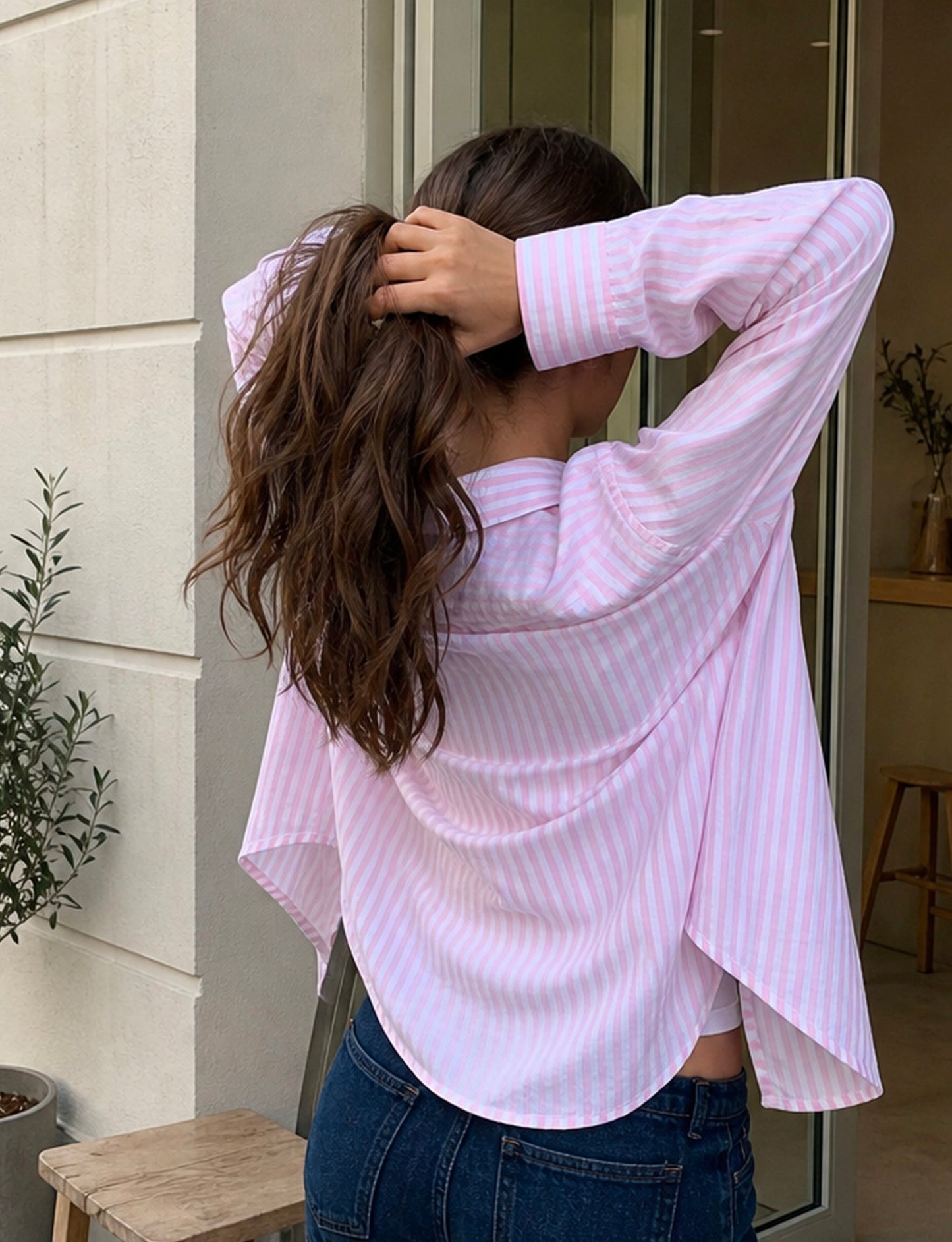 Camicia a righe rosa oversize
