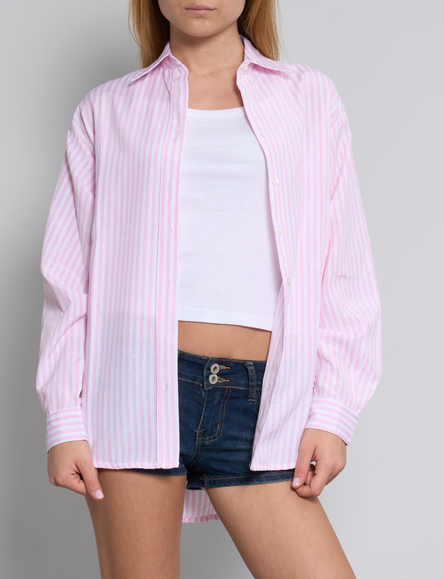Camicia a righe rosa oversize