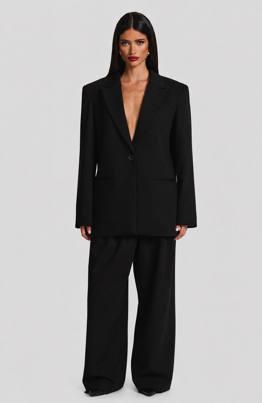 Victoria™ - Blazer Sastre Negra de Corte Boxy