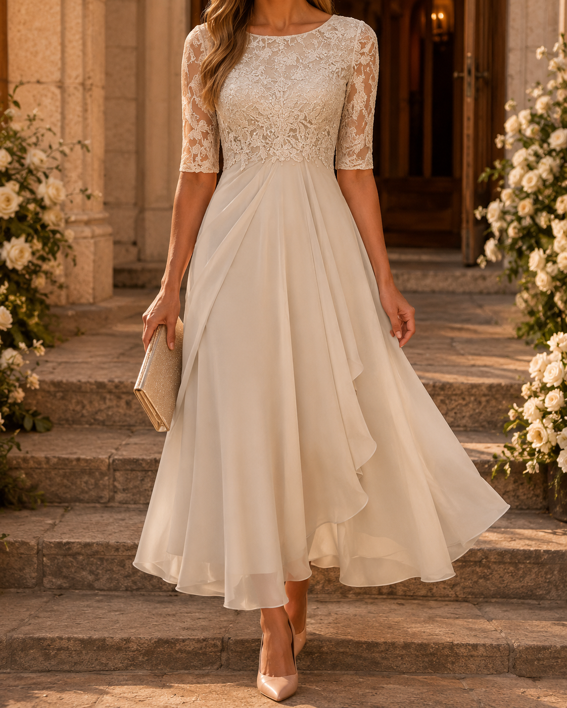 Rose – Vestido midi de encaje favorecedor